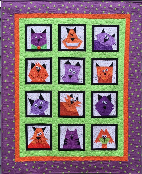 crazy cats paper pieced quilt pattern in pdf