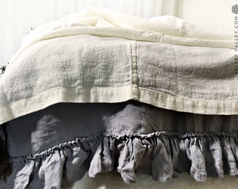 Linen antique white full double size bedspread-Softened linen bed cover-bed quilt-Pre washed milk white bed cover-Softened linen bed throw