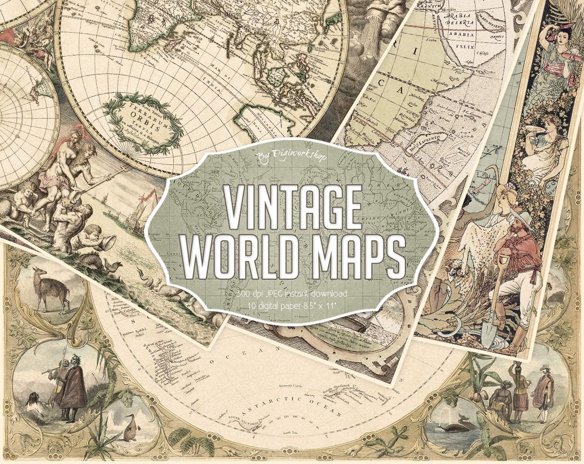 Vintage Maps Digital Paper Vintage World Maps