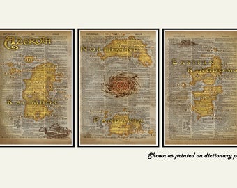 World of Warcraft art, Azeroth map art, video game art print, WOW art, nerdy geeky art, map triptych art set