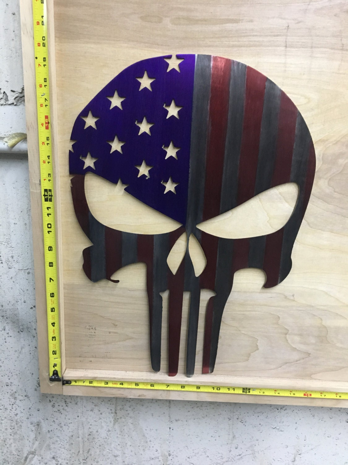 American Flag Punisher Skull CNC Plasma cut from steel.