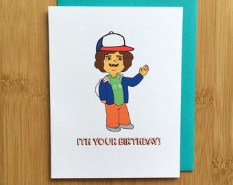 Stranger Things Birthday Card - A2 Handmade Card, TV show Card, Toothless card with foiled lettering