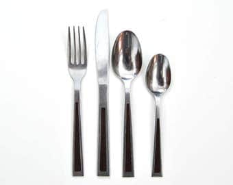 Mid Century Faux Wood Handle Flatware, Service for Eight plus Extras, Wood Inlay Handle, MCM Japan
