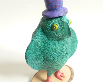 Green Owl Sculpture - Owl Figurine, Green Bird, Owl Decor