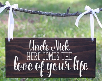 Here Comes the Love of Your Life Sign, Here Comes the Bride wood sign, Ring Bearer Sign, Flower Girl Sign, Boho Here comes the bride sign