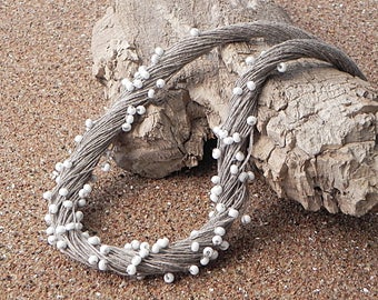 Linen Cord Necklace Linen Fiber Necklace Linen Necklace Natural Linen Minimalist Jewelry Beach Jewelry Eco Style Jewelry Grey Necklace