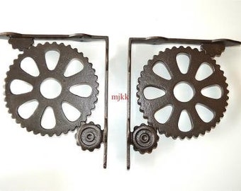 Pair of large industrial style machine cog shelf brackets AL40