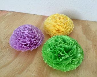 Tissue Paper Flower Mums - Set of 12 - Light Green, Purple, Yellow/Lt. Yellow