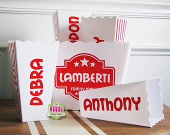 Personalized popcorn box set for family movie night, Custom popcorn tubs
