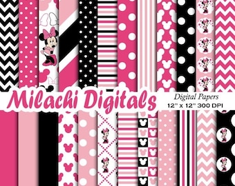 60% OFF SALE Minnie mouse digital paper, scrapbook papers, wallpaper, minnie background, polka dots, chevron, stripes - M405