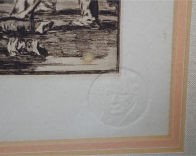 Storewide 25% Off SALE Francisco Goya "La Tauromaquia” Series Spanish Bullfight Plate #12 Engraving Featuring Original Madrid National Libra