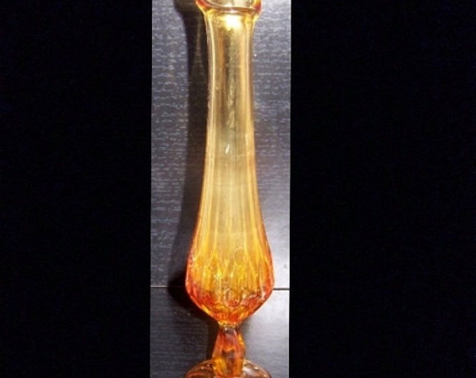 Storewide 25% Off SALE Vintage Slender Art Blown Glass Bud Vase Featuring Beautiful Bubble Base Design And Elongated Stem in Rich Amber Tone