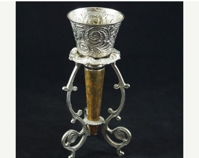 Storewide 25% Off SALE Beautiful Vintage Decorative Silver Tone Bud Vase on an Artistic and Creative One Of A Kind Stand