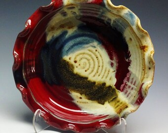 Pottery Pie Plate Red Splash, 9" Pie Plate, Pie Plate, Pie dish, Ayers Pottery, Pie Baker, Deep Dish Pie Plate