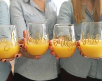 Personalized Stemless Wine Glasses - Bridal Wine Glasses - Bridesmaid Gifts - Stemless Wine Glasses - Personalized Glasses - Wine Glasses