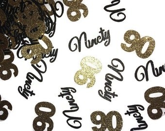 90 confetti, 90th birthday party decorations, ninetieth, 50CT, black and gold party supplies, ninety years, anniversary