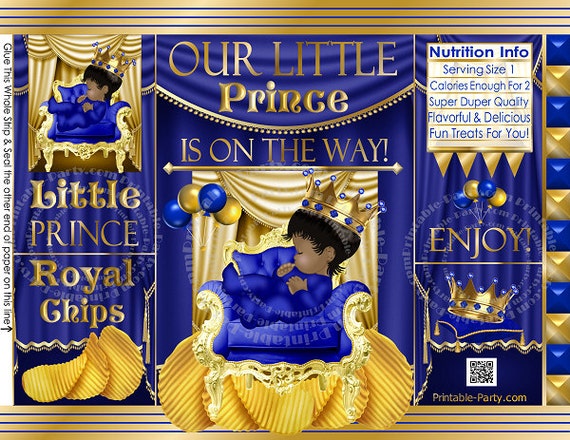 Printable Chip Bags Treat Bags Boy Prince Blue Gold