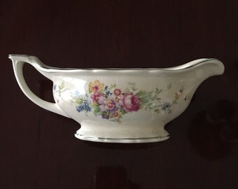 Carrollton Gravy Boat With Flowers and Silver Trim