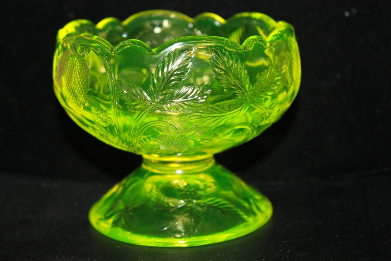 K1 Childs Punch Bowl by Mosser Vaseline Glass by CRAZYMARYSFINDS