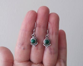 Vintage Sterling Silver Green Onyx Dangle Earrings