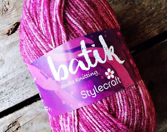 Stylecraft Batik DK Wool Acrylic Blend, Raspberry, 50gms