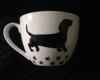 Large Hand Decorated Dachshund Mug. Can be Personalised (personalized)