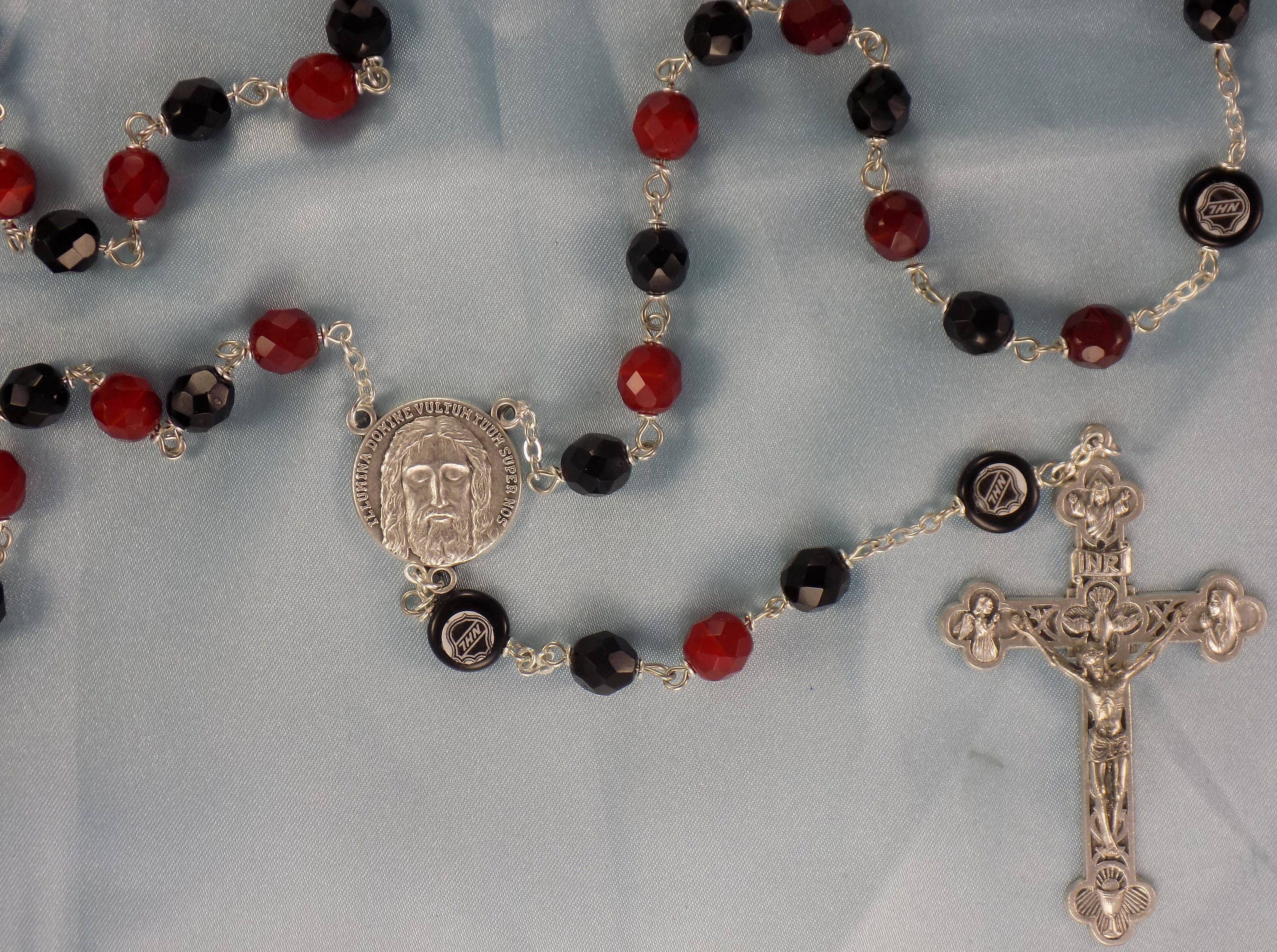 Deep Red Marble Glass Rosary Necklace, 22, 8mm Beads Catholic Ave Maria Center 186023657167