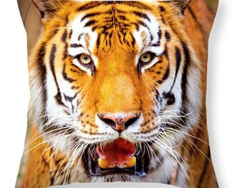 Tiger On the Hunt Throw Pillow, Decorative Pillow, Pillows, Animal Pillow, Neutral Pillow, Lumbar Pillow, Orange, Black, White
