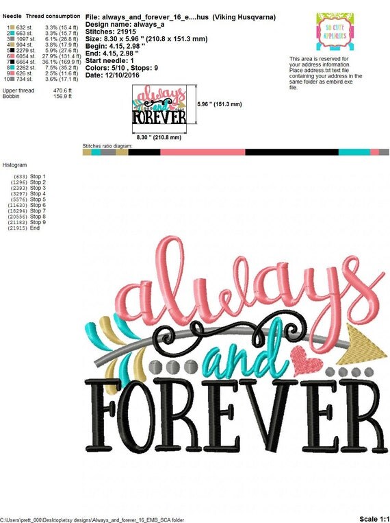 Valentine embroidery design 5x7 6x10 always  forever socuteappliques Valentine embroidery design 5x7 6x10 always  forever socuteappliques