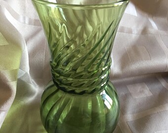 Olive Green Bud Vase - Vintage Small Vase - Swirl Olive Green Vase
