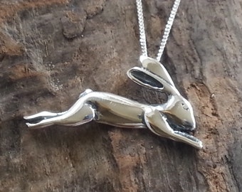 Sterling Silver Leaping Hare Pendant Necklace
