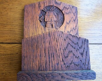 Rustic Hand Carved Oak Letter Rack, Napkin Holder.