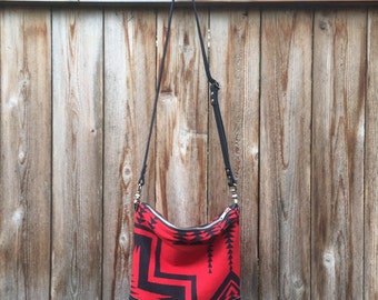 Tribal Wool and Leather Cross body Bag-Wool and Leather Bag-Walking Rock-Women's Wool and Leather Shoulder Bag-Boho Bag-Black Leather Bag