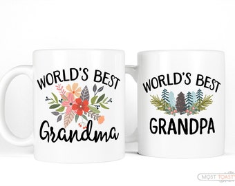 New Grandparent Gifts | Coffee Mug Set | Worlds Best Grandma Mug Worlds Best Grandpa Mug Set-Couples Mugs-Rustic Gifts for Grandparents Mugs