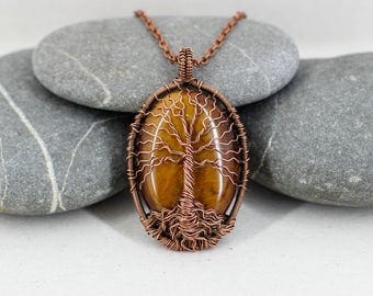 Tree-of-life necklace Tree-of-life pendant Tiger-eye-pendant Wire wrapped jewelry Mother day gift-for-men gift-for-dad gift-for-husband gift
