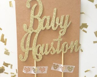 Glitter Baby Name Cake Topper, Baby Shower Cake Topper, Gender Reveal Topper, Team Pink Cake, Baby, 1st Birthday Cake Topper, Boy or Girl