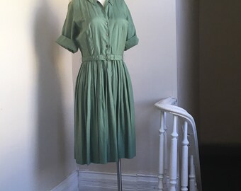 Mint Green Vintage Silk Shirt Dress by Langley Hall