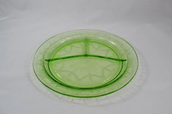 Vintage Green Depression Glass Divided Plate Anchor Hocking