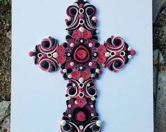 Rustic Decorative Cross . Quilled Paper Cross . Holy Wall Handmade Cross . Personal Cross . Religious Home Cross . Modern Artwork
