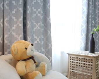 Geometric Curtains, 90% Blackout curtains, Light Grey curtains, one pair.