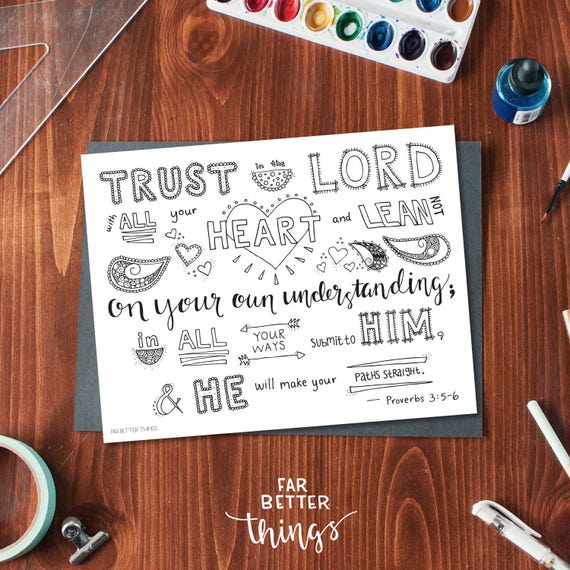 Bible Verse Coloring Page Trust in the Lord Proverbs 3:5-6