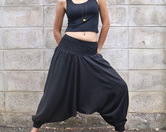 Black triangle cotton pants LPB1, black Harem pants,Hill tribal pants, Yoga pants, Hippie hmong pants , festival pants