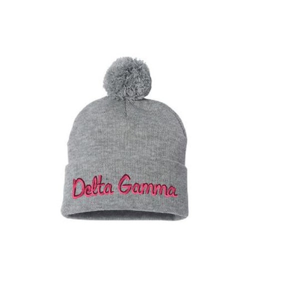 Knit Hat Delta Gamma Pom Pom Beanie by SouthernClassGifts on Etsy