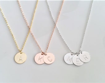 Monogram Necklace, Dainty Initial Necklace, Rose Gold Necklace, Initial Charm Necklace, Gold Necklace, Coin Necklace, Bridesmaid Gift,Silver