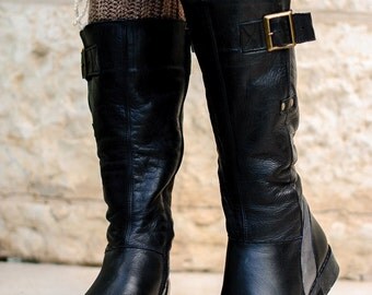 Brown Womens Boot Cuffs, Boot Socks, Crochet Leg Warmers,Boot Topper.