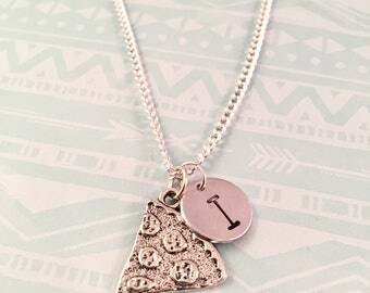 Best friend Pizza Necklace, Slice of Pizza Necklace, Initial Necklace, Best friends gifts, Long Distance Gift Ideas, Pizza Lover, Foodie