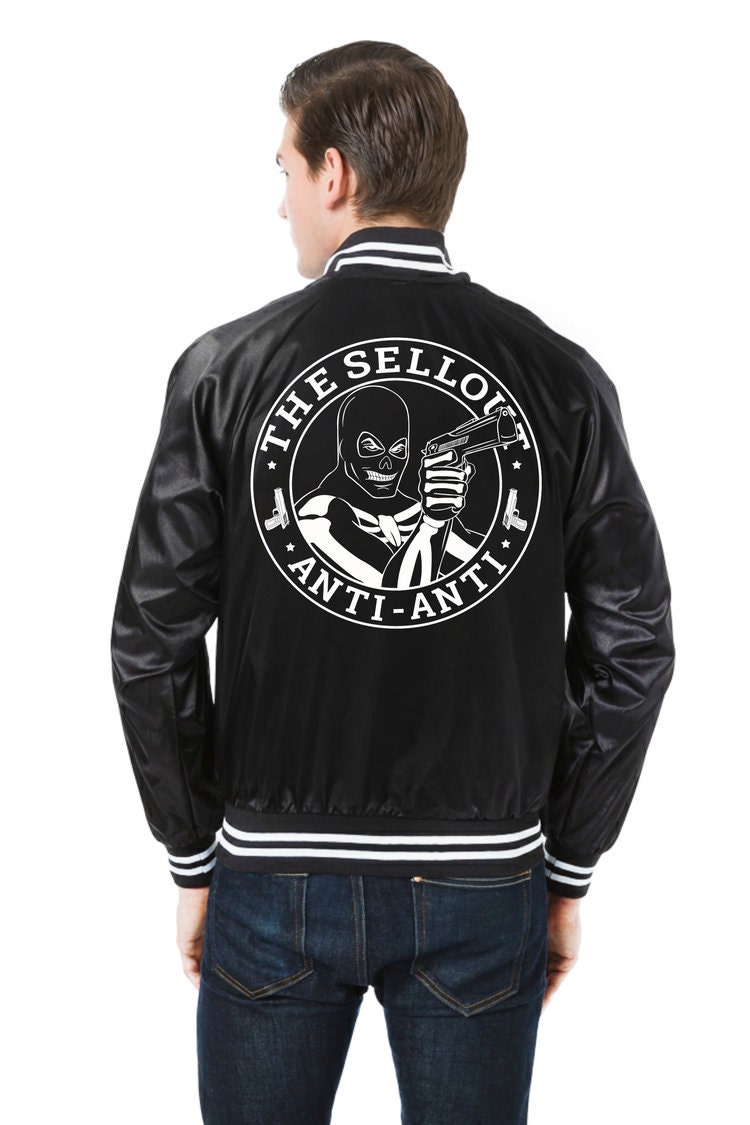Nylon Satin Bomber Baseball Jacket. Available in black and