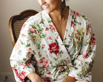 Bridesmaid Robes, Poplin Floral Robes, Bridesmaid Gift, Bridal Party Robes, Set of Bridesmaids Robes, Wedding Robe, Luxury Bridal Robe