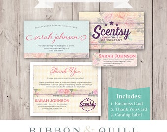 Authorized Scentsy Vendor • Scentsy Business Bundle • Rustic Rose • (Business Card, BC, Thank You, Label, Sticker) DIGITAL FILE Only