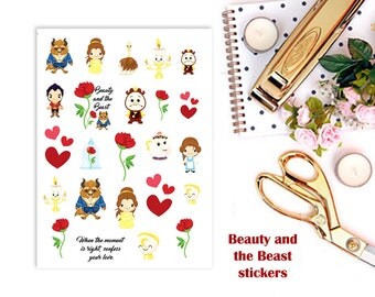 Beauty And The Beast Stickers, Planner Stickers, Disney Stickers for Erin Condren, Journal Stickers, Happy Planner, Decorative Stickers